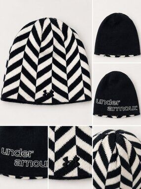 Under Armour Reversible Black White Chevron Knit Beanie Winter Hat One Size